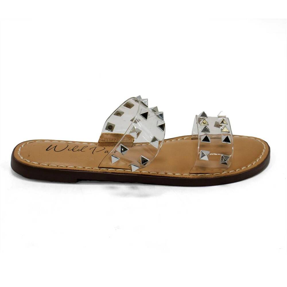 NEW WILDPAIR women's ginniev double band slide sandals in silver studded